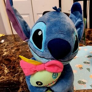 Disney Blue Stitch Plush with Pink Bow